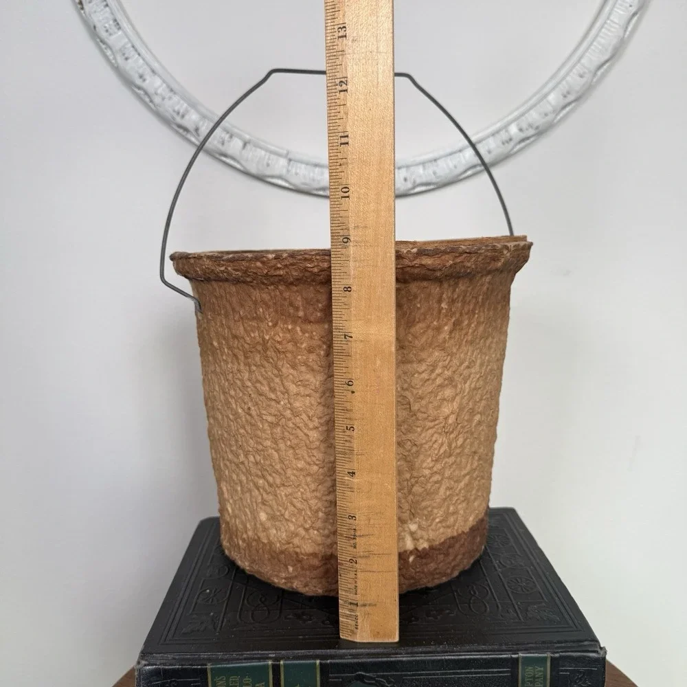 Vintage Formart Paper Mache Fish Bait‎ Pail Worm Bucket Handle and Lid Mid-1900s